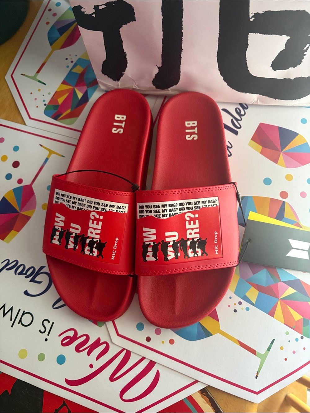 BTS Red Graphic Slide Sandals - Picture 5 of 10